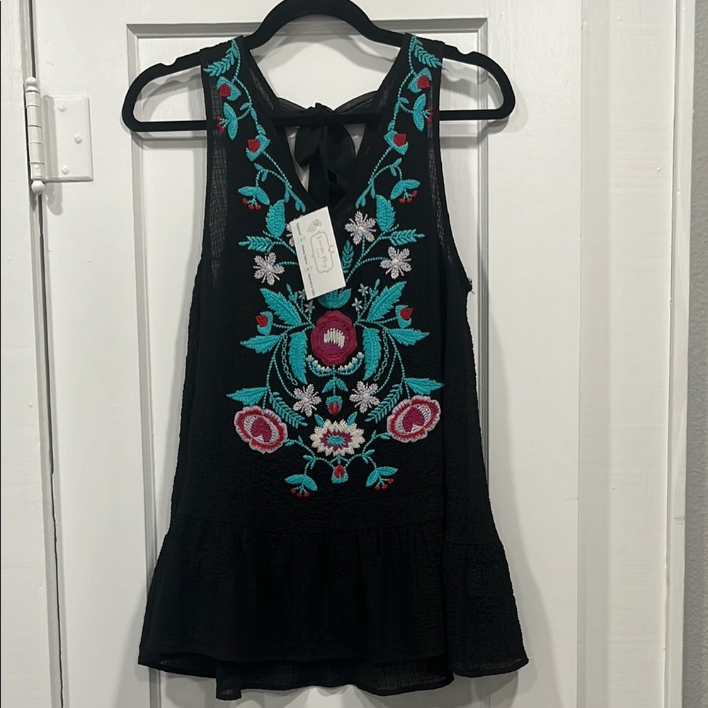 Entro Black Embellished Peplum Blouse